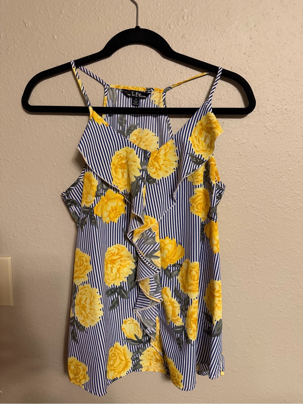 L.E.I. Yellow Floral Stripe Ruffle Tank Top - Picture 1 of 1